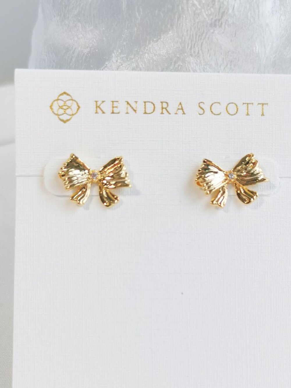 Kendra Scott x LoveShackFancy Bow Gold White Crystal Stud Earrings